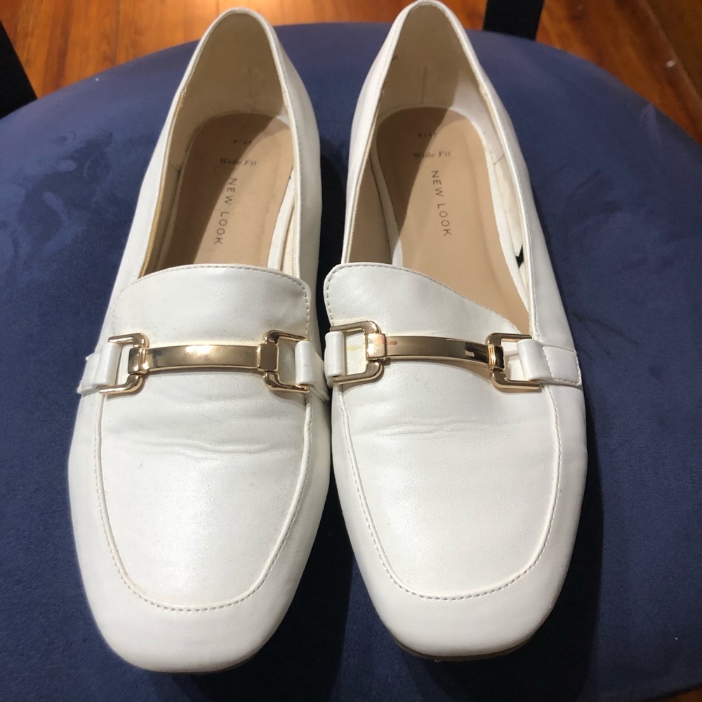 White loafers with Gold buckle